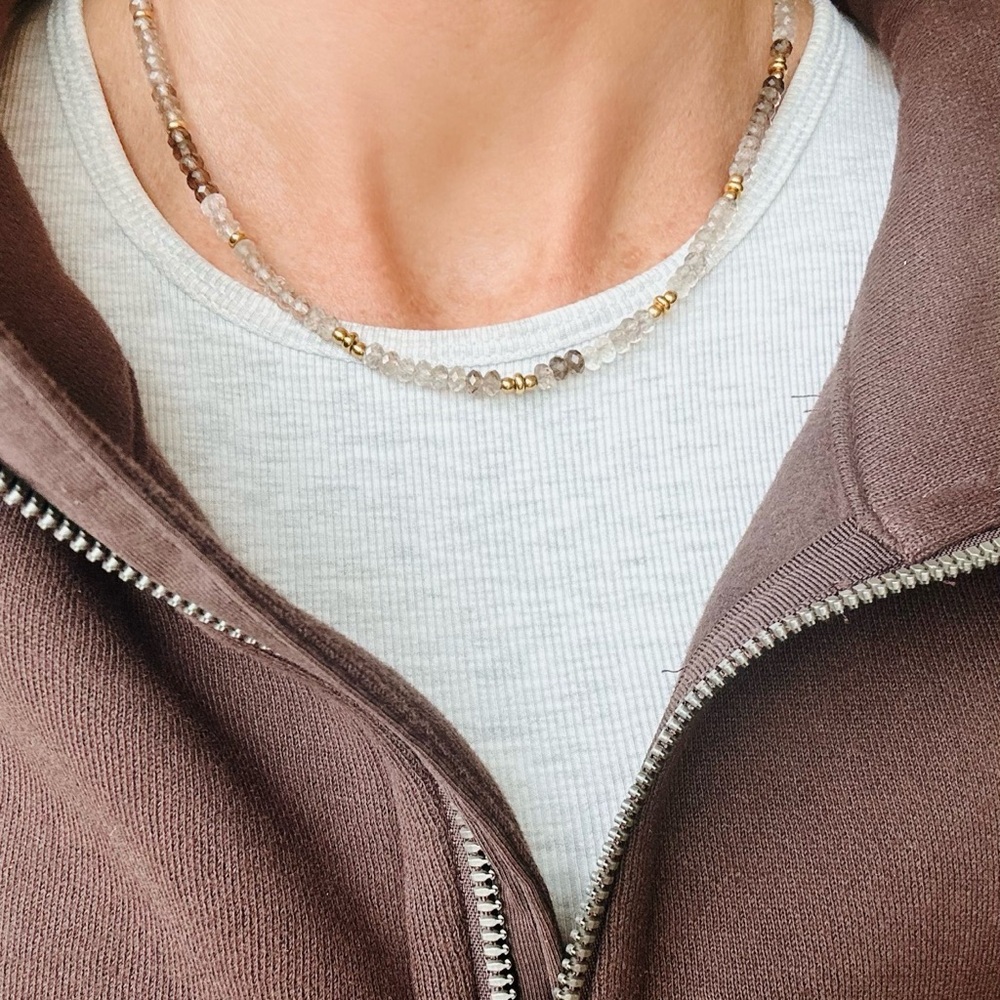 BUNDLE Ombre Smokey Quartz Necklace Waterproof Gold Beautiful Neutral Beaded - Picture 4 of 12